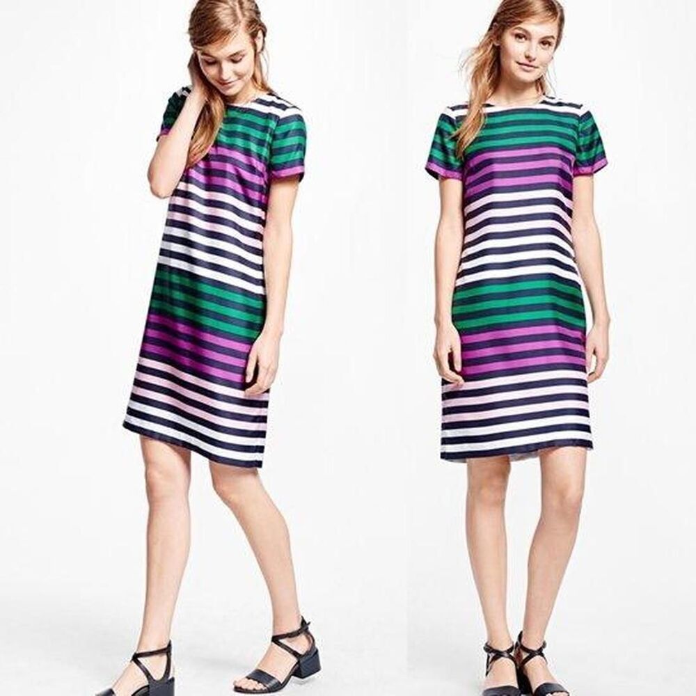 Zac Posen for Brooks Brothers Silk Striped Shift Dress. Red Fleece Cocktail Work